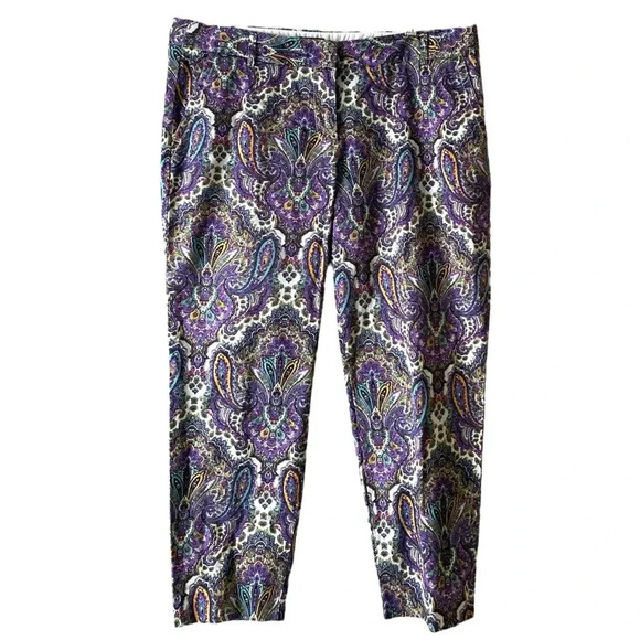 J CREW | Women’s Cotton Purple Paisley Printed Skimmer City Fit Pants Size 12 - Picture 1 of 7